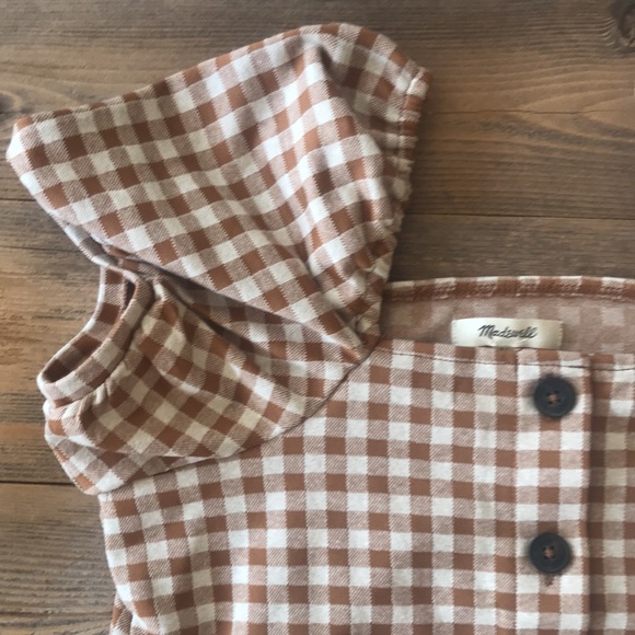 Madewell Gingham Top, Brown & Cream, Size XS - Picture 2 of 4